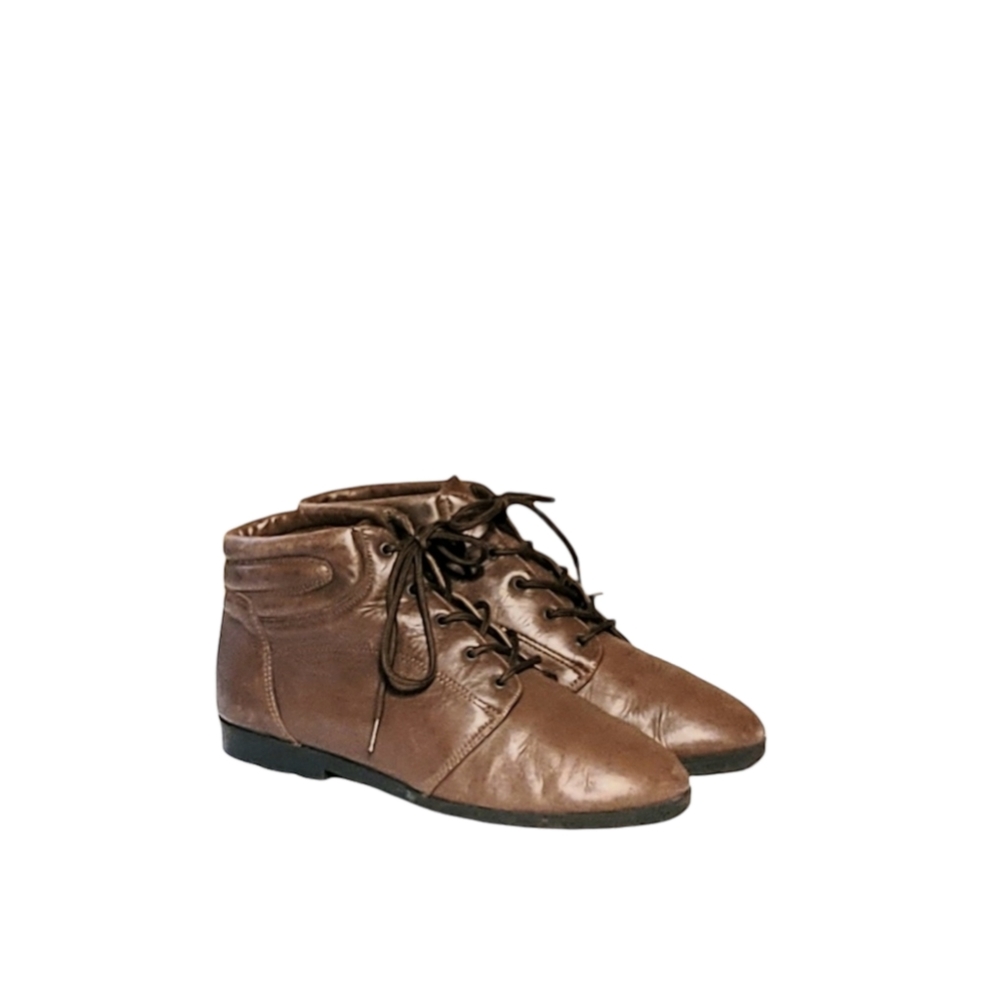 Vintage Women Leather Brown Granny Booties By Danexx Size 8W/Women Leather Boots